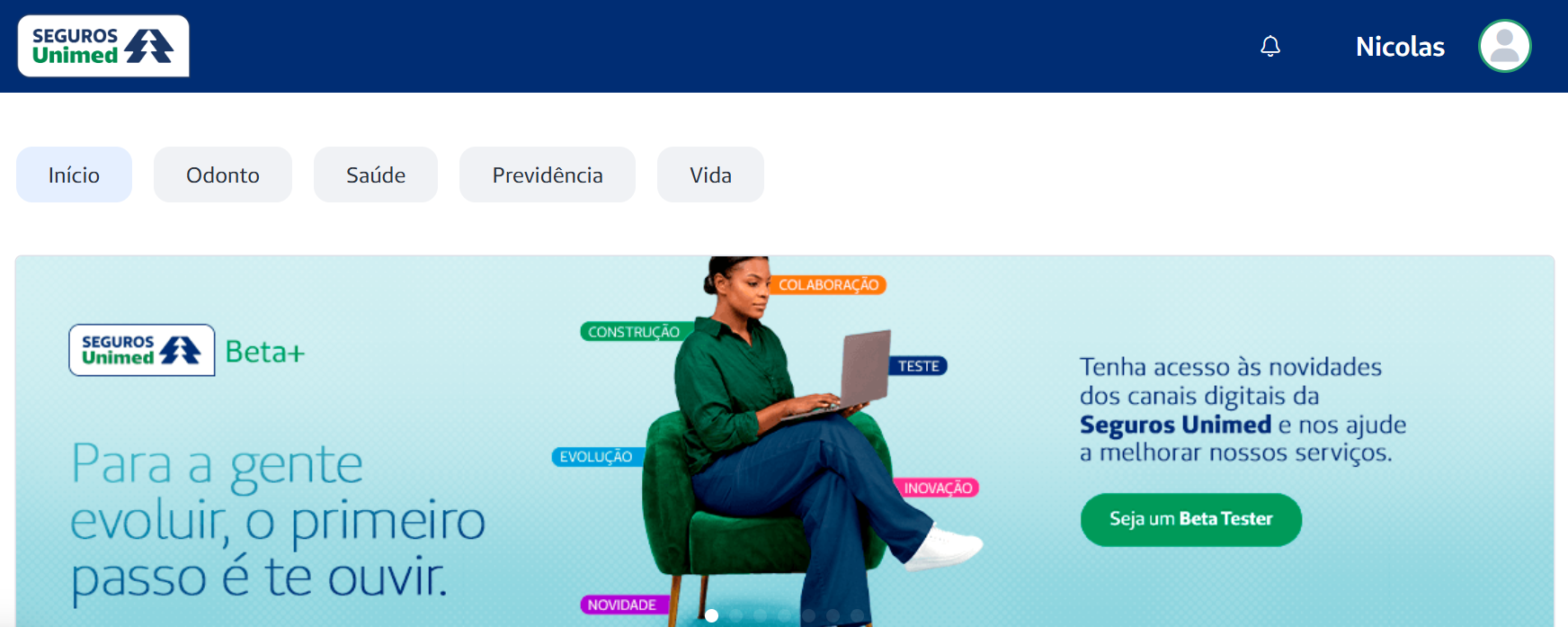 Divulgação do Programa Beta+ nos canais digitais da Seguros Unimed.